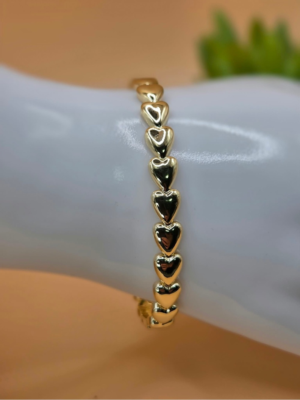Gold Plated Heart Link Bangle Bracelet - Women Jewelry
